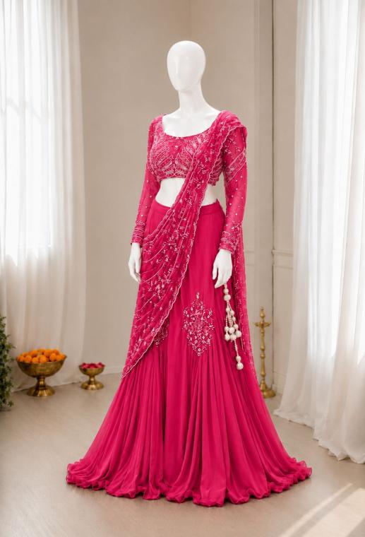 Trending Stylelish BB 73  Chinon Silk Pink Lehenga choli manufacturers in Gujarat